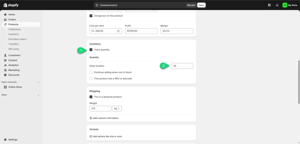 27- تحديد مخزون المنتج على المتجر تحديد المخزون في إنشاء متجر شوبيفاي