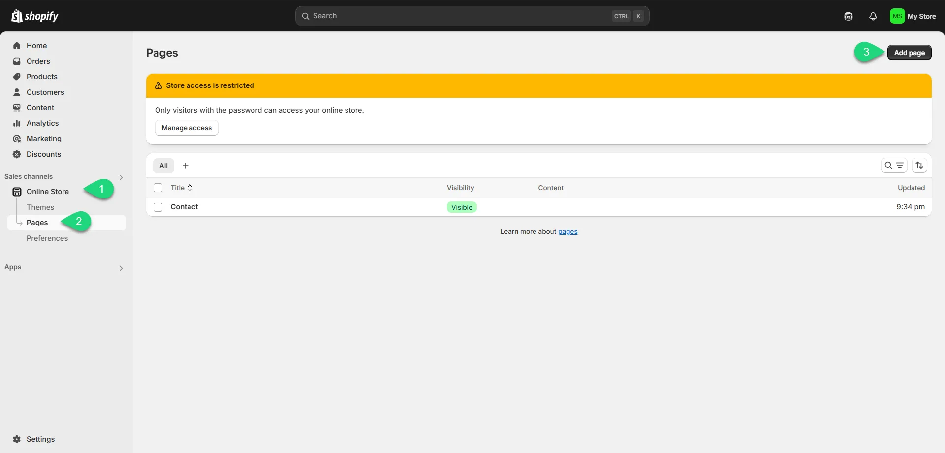 إضافة صفحة جديدة على المتجر