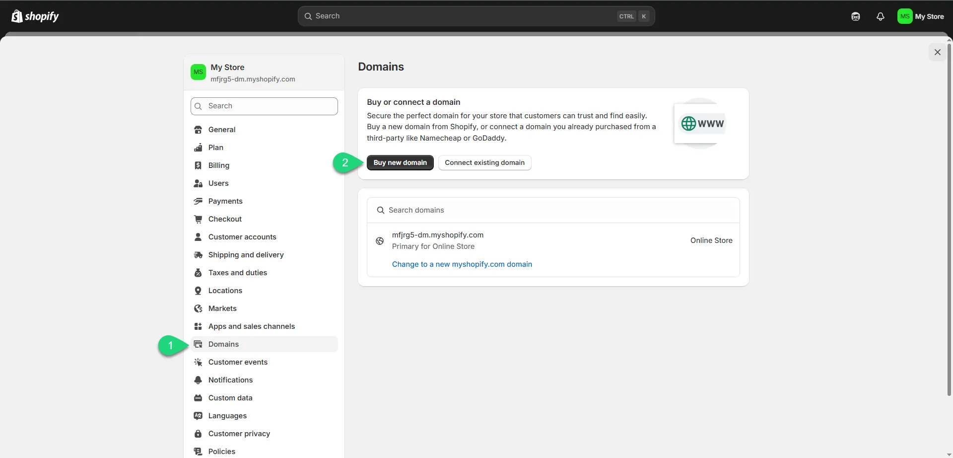 إضافة دومين مدفوع أثناء إنشاء متجر على شوبيفاي