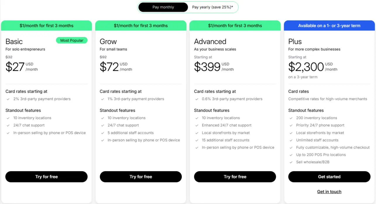 أسعار خطط شوبيفاي